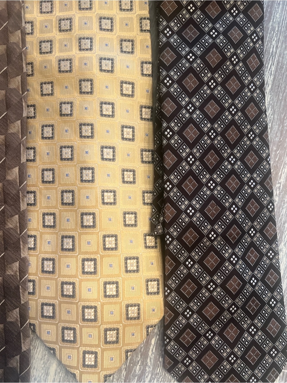 Set of 4 Men's Brown and Gold Patterned Silk Ties - Classic Geometric Designs. - Picture 2 of 8